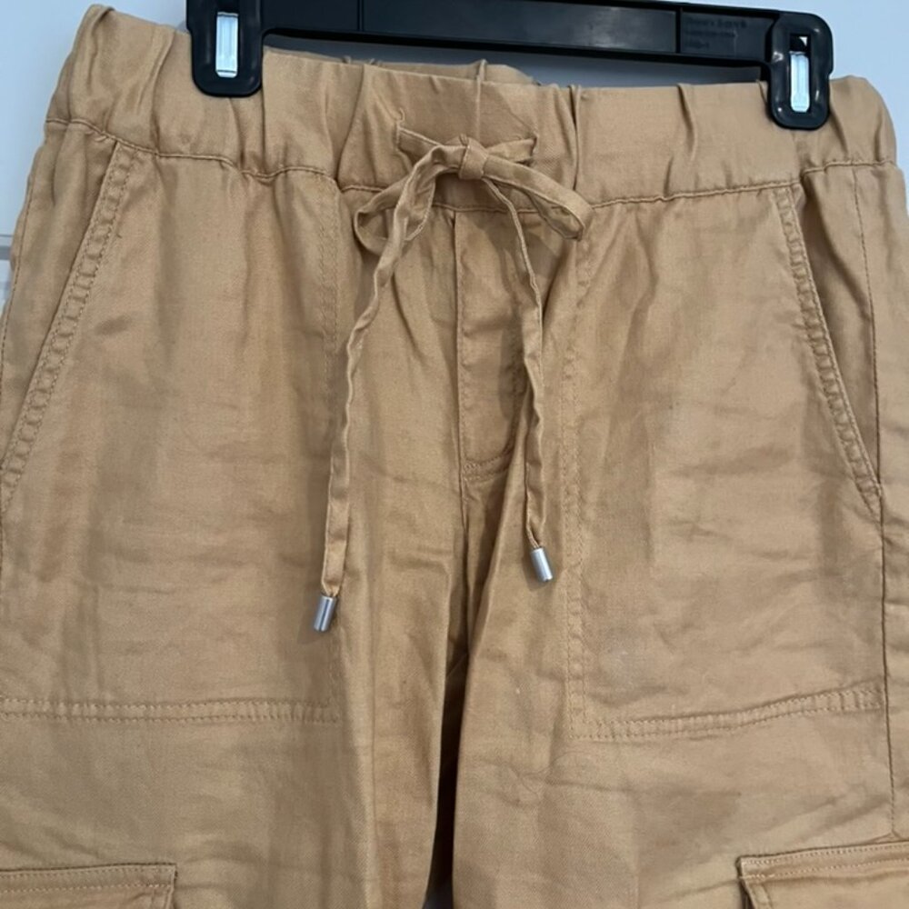 Liverpool Los Angeles Women's Yellow Linen Cargo Pants Size 2/26 Drawstring Crop - Picture 2 of 10